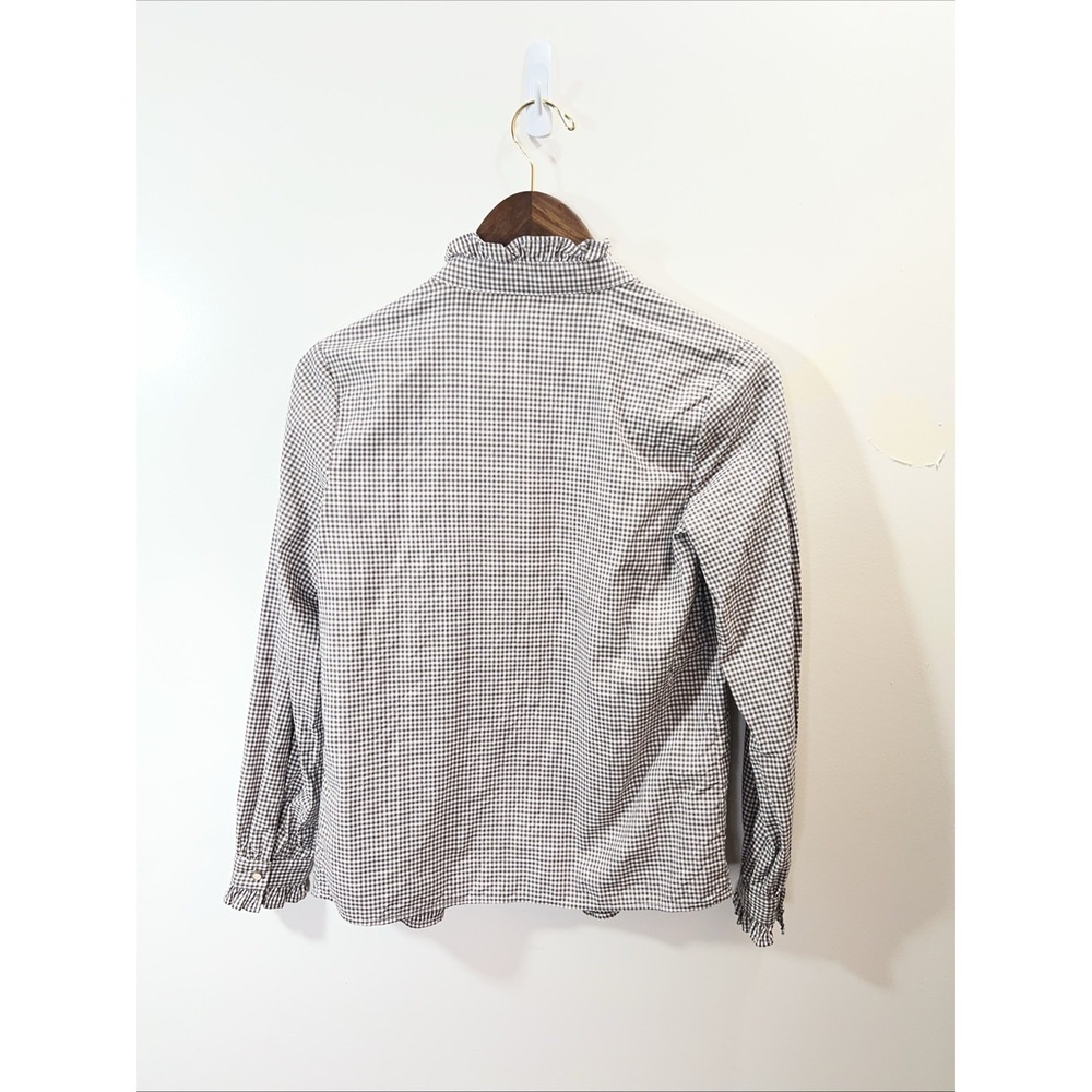 Simple Retro Womens Gingham Button Up Ruffled Blouse XS Prairie Country Cottage - Picture 2 of 8